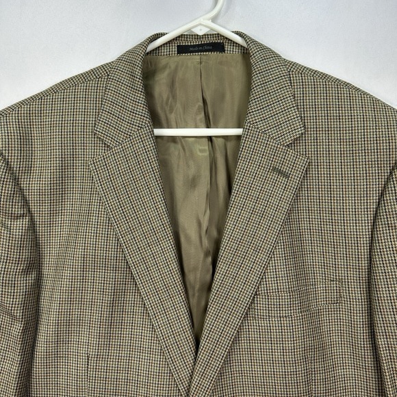 Lauren Ralph Lauren Silk Wool Houndstooth‎ Blazer Mens 46L Brown Sport Coat EUC - Picture 1 of 11
